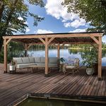 Backyard Discovery Arcadia 20ft x 9.5ft Cedar Wood Gazebo Pavilion with Hardtop Galvanized Steel Slope Roof, Snow Support, Wind Resistance, PowerPort, Shade for Garden, Patio, Deck, Entertaining