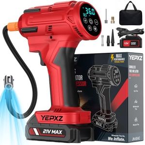 YEPXZ Tire inflator Portable Air Compressor - 160PSI &21V Battery Tire Pump | Dual Power Cordless Car Tire Pump with Auto Shut-off,Digital Gauge for SUV,Motorcycles,Bikes(Red)