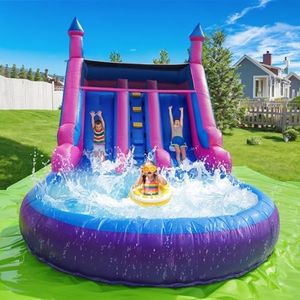 Inflatable Water Slide for Adults Kids with Double Slides, Commercial Giant Water Slide /1100w Blower/ 100% PVC 21FT(L), Big Splash Pool,Blow up Water Slide for Backyard, Commercial Use,21x11x12ft