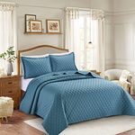 Prime Linens 3 Piece Inspiration Quilted Bedspread Embossed Pattern Comforter Bedding Set Bed Throw with Pillow Case (Blue, King 3 Piece)