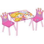 URBNLIVING Kids Wooden Table & 2 Chairs Themed Set Furniture for Play Room Study Desk Toddlers Junior (Princess)