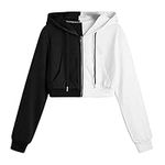 Womens Casual Drawstring Zip Up Hoodie Cute Workout Crop Top Trendy Lightweight Long Sleeve Sweatshirt for Teen Girls, Z06_black, Medium