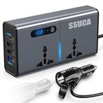 SSUCA 200W Car Power Inverter Laptop Charger with 3 USB (6.2A Max) & 1 C Type Fast USB Charging Ports, 2 AC Universal Outlets 12V DC to 220V AC Car Adapter, LCD Digital Display for Safety Protection