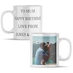 Personalised Photo Mug with 4 Lines of Custom Text, Photo and Text Mug 19 Fonts and 8 Colours - Custom Fathers Day Photo Mug