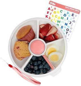 GoBe Kids Large Snack Spinner Slide Bundle with Hand Strap and Sticker Sheet - Reusable Snack Container with 4 Compartment Dispenser and Lid | BPA/PVC Free | Dishwasher Safe | No Spill - Coral Pink
