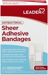Leader Sheer Adhesive Bandages, Packs ofBlends with Skin, Helps Prevent Infection, Long Lasting, Comfortable Protection for First Aid and Wound Care, Compare to Band-Aid, Assorted Sizes, 20 ct.