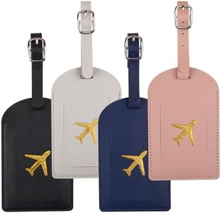 4 Pcs PU Leather Luggage Tags for Suitcases, Waterproof Baggage Label Address Name ID Card Tag Set Travel Bag Accessories with Adjustable Strap Privacy Protection Cover for Preventing Loss