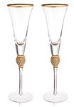 Trinkware Wedding Champagne Flutes - Rhinestone "DIAMOND" Studded Toasting Glasses with Gold Rim - Long Stem, 7oz, 11-inches Tall – Elegant Glassware and Stemware - Set of 2 for Bride and Groom