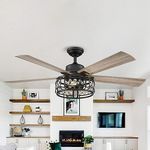 Parrot Uncle 52" Oak Wooden 5-Blade Crystal LED Ceiling Fan with Remote - 3-Light