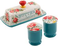 The Pioneer Woman Vintage Floral Salt and Pepper and Butter Dish Set