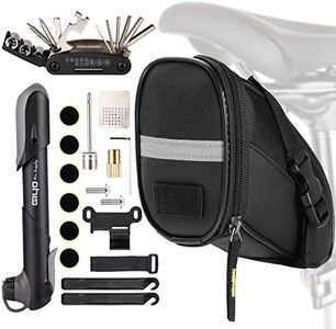 Ensemble et Outils de Réparation de Sacoches de Vélo - Sac de Vélo et Kit de Réparation d'outils d'urgence avec Outils Multifonctions pour Vélo 16 en 1, Pompe, démonte-pneu, Pneus sans Colle