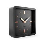 Driini Modern Mid Century Desk and Table Analog Clock (Black Rose Gold) - Battery Operated with Silent Sweep Movement – Small Square Desktop Clocks for Mantel, Nightstand, Office, or Bedrooms