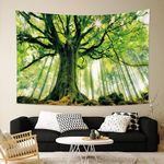 Nature Forest Thick Tree Wall Tapestry Extra Large 3D Print Wall Hanging Art for Bedroom Living Room Dorm Decor, Green and White，93x71 Inch