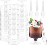 Kucoele 40 Pack 5 OZ Mini Dessert Cups with Spoons, Reusable Plastic Wine Cups Small Clear Party Serving Cups for Parfait Appetizer Pudding MousseTasting