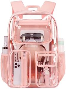 Pink See Through Backpack For Women, Clear Backpack Heavy Duty,Clear BookBag,16 x11 x5inch TPU Large Capacity for School,stadium events, Sport Events,Travel,mochila transparente para mujer (Pink)