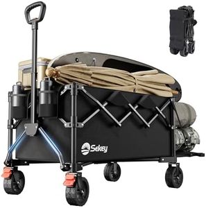 Sekey Festival Trolley with Expandable Tailgate - 350-500L, 440LB Heavy Duty Folding Camping Wagon, Brake, All-Terrain Wheels, Patented 4-Way Folding & One-Click Adjustable Handle, Beach Cart - Black