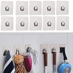 Density Collection Wall Hooks Utility Towel Bathrobe Coats,Bathroom Kitchen Waterproof and Oil Proof Nail Free Transparent Heavy Duty Wall Hook & Ceiling Hanger-8 Kg Capicity Each Hook (10)