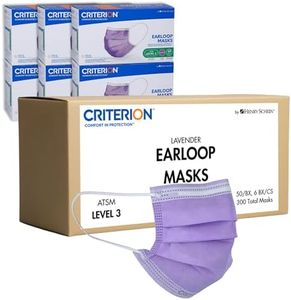 Criterion ASTM Level 3 Disposable Face Mask – Lavender, 3-Ply, Fluid Resistant, Latex-Free, Flat Earloops, Adult, 50/Box - 6 Boxes (300 Total Masks)