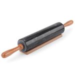 Flexzion Black Marble Rolling Pin, 10-inch with Wooden Handle and Holder Base Stand, Marble Rolling Pin for Baking Pastry Pizza Dough Roller Fondant Cookie Pie Crust Pasta Bakery Roller Pin