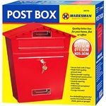 MARKSMAN LARGE POST BOX Mail Classic Letter Holder Steel Lockable Weatherproof Heavy Duty Outdoor Wall Mounted For Home, Flat Or Office + 2 Keys RED, GREY, BLACK UK FREE P&P (Red)