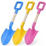 Garden Tool 16" Long Kids Beach Spades Sand Snow Shovels Toys Gardening Digging Kit Sandbox Sturdy Scoop Durable Wood Handle ABS Plastic Spade for Garden Backyard Summer Kids Adults (3 Pack)