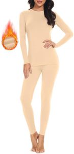SIMIYA Thermal Underwear Set for Women Long Johns with Fleece Lined Long Sleeves Base Layer Set Top Bottom Nude