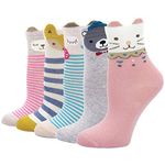 ZAKASA 5 Pairs Girls and Boys Socks Novelty Kids Toddler Cotton Socks Patterned with Cute Birds, Bear, Cat, 2-4 Years, Pink