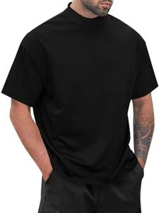 Wihion Mens Ribbed Mock Turtleneck T-Shirt Short Sleeve Solid T Shirts Thermal Underwear Tops Black