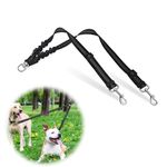 LZGOPE Double Dog Leash, Adjustable Shock Absorbing Bungee Cord, Dual Leash Coupler, 360° Swivel Tangle-Free, Reflective Leash Splitter for Daily Walking and Training of Medium to Large Dogs (Black)