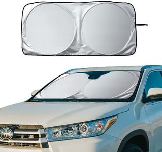 Enovoe Car Sunshades for Windshield with Bonus Drawstring Pouch Bag with Woven Logo. Premium 230T Reflective Material Blocks Heat. Windshield Cover Sun Shade Keeps Vehicle Cool - Large 63 x 33.8 in