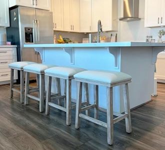 MAISON ARTS Off White Counter Height 24 inch Bar Stools Set of 4 for Kitchen Counter Solid Wood Legs with Faux Leather Padded Seat Farmhouse Barstools for 34"-38" Counter Island Upholstered Stools