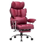 Efomao Desk Office Chair, PU Leather Ergonomic Office Chair,Adjustable Big High Back Computer Chair,Executive Swivel Chair with Footrest and Lumbar Support,Red Office Chair