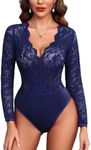 Avidlove Womens Long Sleeve Bodysuit V Neck Lace Body Suits Going Out Tops Snap Crotch One Piece Teddy Lingerie