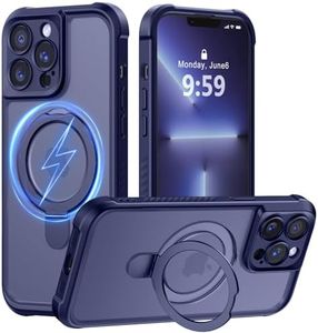 MOCCA Design for iPhone 13 Pro Case with Magnetic Invisible Stand [Full Camera Protection] [Compatible with Magsafe] Military Drop Shockproof Translucent Matte Phone Case Cover 6.1",Deep Blue