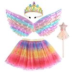 M MUNCASO Girls Fairy Costume Tutu Fairy Set Fancy Dress Up Angel Costume Sets Kids Princess Dress Tulle Tutu Skirt Set with Angel Wings, Magic Wand, Crown Headband Set for 3-8 Years Girls (Rose Red)