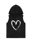 SweatyRocks Women's Summer Sleeveless Hooded Tank Top T-Shirt for Athletic Exercise Relaxed Breathable, Heart Black, X-Small