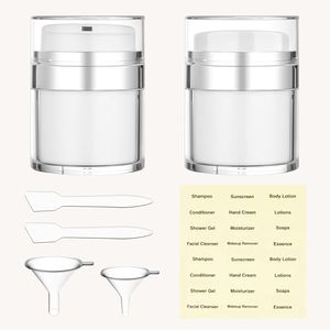 Travel Size Containers Airless Pump Jars with Label 30ml 1 Oz Acrylic Press Hand Cream Jar TSA Approve Leak Proof Refillable Lotion Dispenser Travel Containers for Toiletries Face Moisturizer - 2Pack