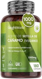 Omega 3 6 9 del Aceite de Cáñamo Puro 1000mg de Potencia 180 Cápsulas Veganas - Alternativa Vegetal a los Ácidos Grasos del Pescado Extraído de las Semillas Prensadas en Frío Para 6 Meses
