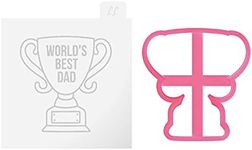 LissieLou Trophy with World's Best Dad Cookie Cutter and Embosser Father's Day Icing Stamp Fondant Embosser - Light Pink/Clear