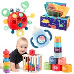 KADAYAYA Baby Toys for 6-12-18 Months 5 in 1 Montessori Toy incl Shape Sorter Cube Pull String Crab Baby Teething Rattle Toy Tissue Box Stacking Cups Toddler Baby Sensory Toy Gifts for 2 3 Year Old