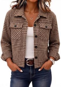 Zeagoo Flannels for Women Cropped Shacket Jacket Fashion Plaid Fall Coat