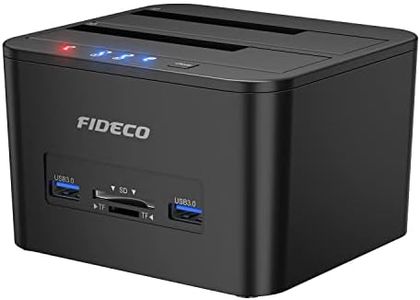 FIDECO USB 3.0 to SATA Hard Drive Docking Station, Dual-Bay External HDD Dock with Offline Clone/Duplicator Function and TF & SD Card Slots for 2.5/3.5 Inch SATA HDD SSD, Support 18TB