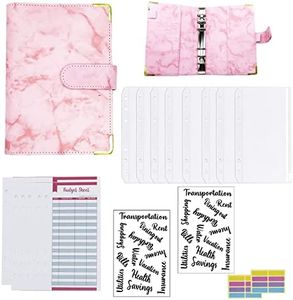 A6 PU Leather Budget Binder with Cash Envelopes Bill Planner, Money Organizer - Expense Budget Sheets with Zipper Envelopes and Sticker Labels. (Pink)