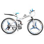 Skyride BMV X6 Foldable Cruiser Bicycle | 26-Inch White Bike with 21-Speed Gears, Dual Disc Brakes, Hydraulic Suspension, and Strong Carbon Steel Frame | Great for City Rides and Off-Road Adventures