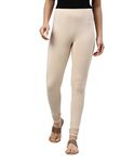 GO COLORS Women Light Beige Mid Rise Cotton Churidar Length Leggings - L