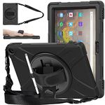 DreamerX Fire HD 10 / Plus 11th Generation 2021 Case, Shockproof Heavy Duty Rugged Cover with Kickstand/Hand Strap/Carrying Shoulder Strap for Amazon Release - Black 10/HD (2021) Case-Black Case