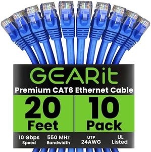 GearIT Cat 6 Ethernet Cable 20 ft Cat 6 Patch Cable, Cat 6 Cable, Cat6 Ethernet Cable, Network Cable, Internet Cable - Blue 20 Feet (Pack of 10)