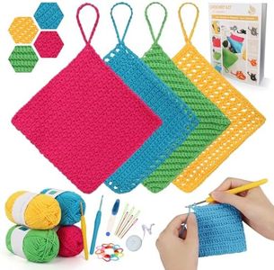 Katech Crochet Kit for Beginner Adults, Dishcloth Beginner Crochet Kit for Adults Learn to Crochet, Crochet Starter Kit Contain Detail Instruction Soft Yarn and Crochet Hook Supplies