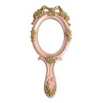 Nerien Vintage Style Rose Hand Held Mirror Princess Oval Vanity Mirror Pink