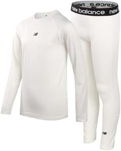 New Balance Boys' Performance Underwear Set - Base Layer Long Sleeve T-Shirt and Tights, Size 18/20, White Solid
